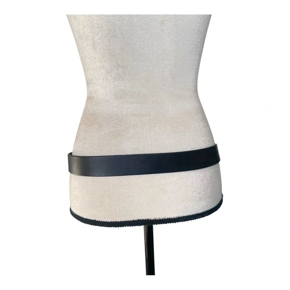 Classic Black Leather Belt with Silver Square Buckle
